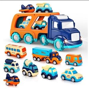 Toy Transport Truck with 8 other vehicles to Haul. Lights and Sound NEW